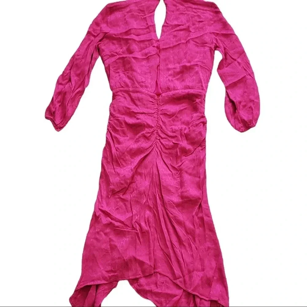 Krisa Pink High Low Surplice Side Ruched Dress Medium